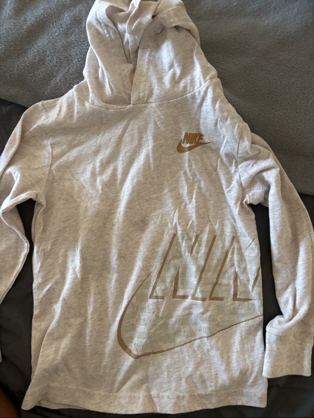 Nike Light Gray Hoodie with Gold Logo Accents